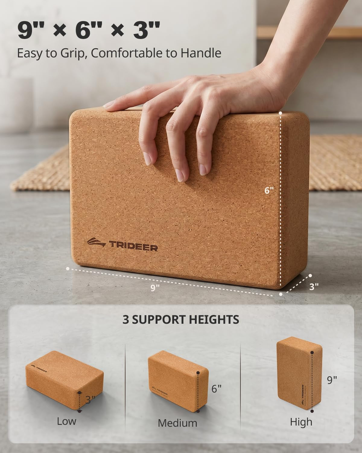 Cork Yoga Blocks, 2 Pack Yoga Blocks Natural Cork, High Density Yoga Block with Non Slip Surface, Eco-Friendly Yoga Accessories for Women, Ideal for Yoga, Pilates, Stretching